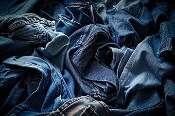 A Pile of Blue Jeans Generative AI - obrazy, fototapety, plakaty