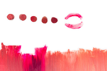 From light to deep colour lipstick texture.  Isolated on white.