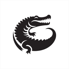 Crocodile Silhouette: Formidable Alligator Presence in Sharp Black Vector - Reptile Stock Vector
