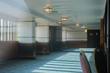 Opulent Art Deco interior design inside ballroom lounge bar atrium hall foyer of first class on...