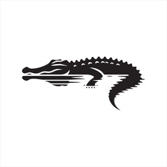 Silhouette of Crocodile: Stealthy Nile Predator in Striking Black Vector - Reptile Stock Vector
