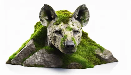 Fotobehang head of a hyena mossy, statue © Batuhan