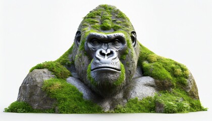head of a gorilla stone mossy statue