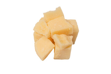 Cheese cubes isolated on a white background.