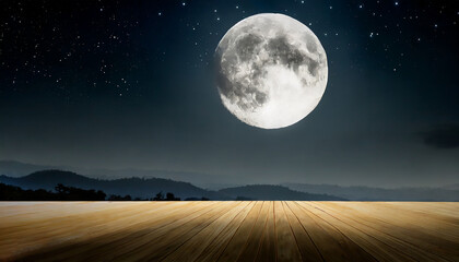 Fototapeta na wymiar Night sky with stars and full moon. 3d rendering illustration