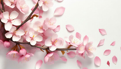 Fototapeta na wymiar Beautiful blooming sakura branches on white background, top view