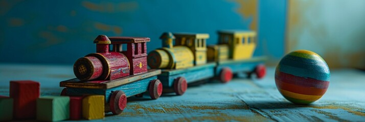 Toy Train Set with Wooden Cars and Wheels Generative AI