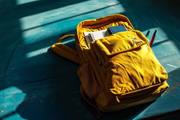 Yellow Backpack with Paper and Pen Generative AI