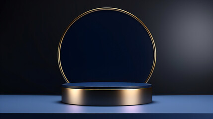 Elegant 3D Dark Blue Cylinder Podium with Gold Border for Winning Presentations and Luxury Displays
