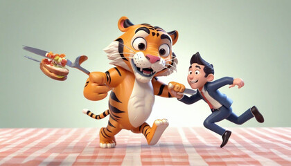 cartoon tiger with a boy