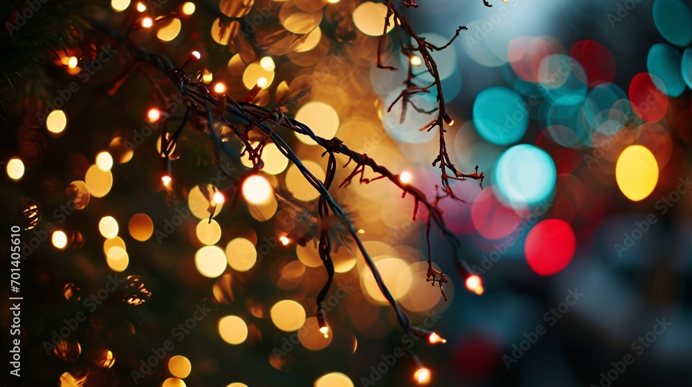 Poster Brightly lit tree branches with colorful lights Generative AI