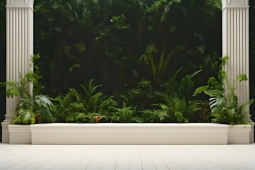 Luxury mockup wall decorated by green plants, copy space