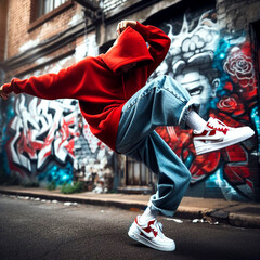 Un danseur de hip hop dans une ruelle recouverte de graffitis
