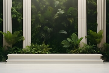 Luxury mockup wall decorated by green plants, copy space
