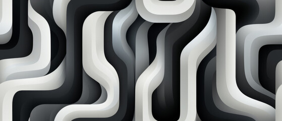 Abstract monochrome pattern with wavy lines and geometric shapes.