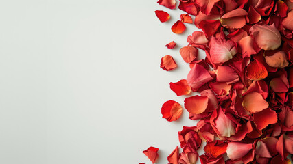 a blank solid background with rose petals and copy-space. valentine's day card, Valentine's day concept.