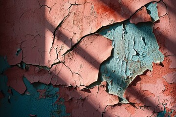 A peeling paint wall with a blue spot Generative AI