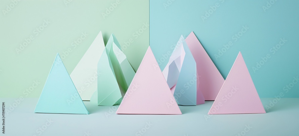 Poster colorful triangle shapes on a table generative ai