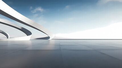 3d render of abstract futuristic architecture with empty concrete floor