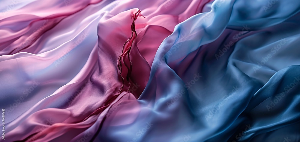 Poster a close-up of a pink and purple fabric with a red string generative ai