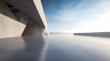 3d render of abstract futuristic architecture with empty concrete floor