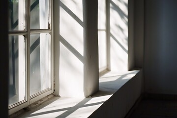 A window with a white frame and a sunlit view. Generative AI