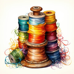 watercolor Spool of thread clipart, Generative Ai