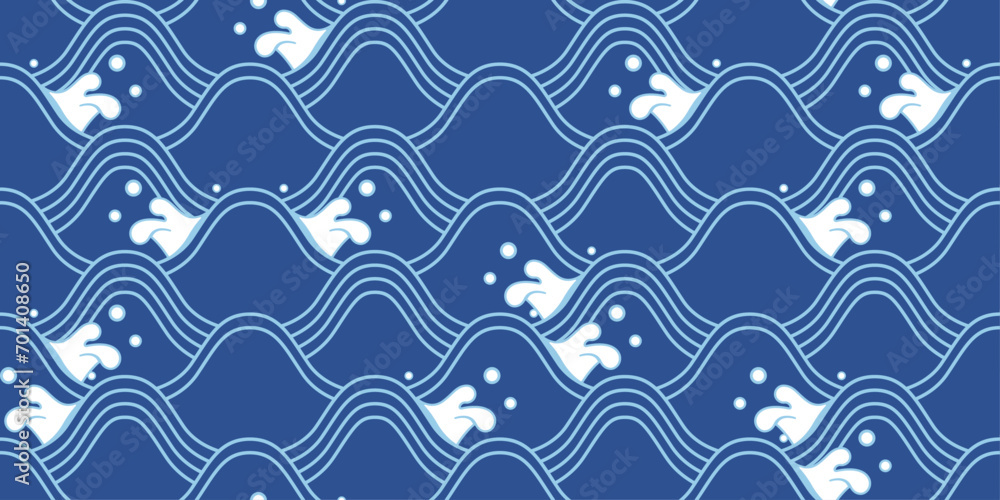 Poster japanese wave pattern. waves and foam, flat asian pattern with ocean. for a seamless print, an ethni