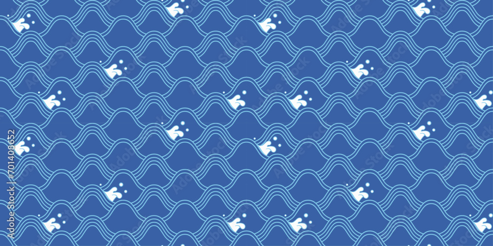 Poster japanese wave pattern. for a seamless print, an ethnic japanese pattern with a nautical theme.