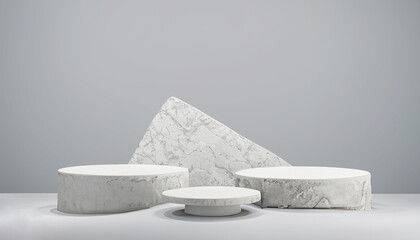 white marbles product display, white podium and platforms, 3d rendering.