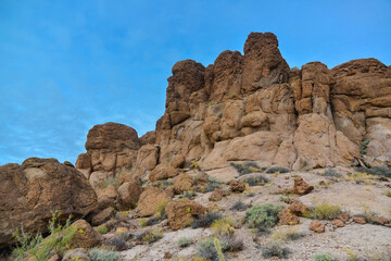 Fototapeta na wymiar Mountain erosion formations of red mountain sandstones, desert landscape. Arizona