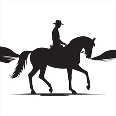 Obraz na płótnie Canvas Rider's Moonlit Silhouette: Equine Majesty in Nighttime Symphony - Man riding horse stock vector - Black vector horse riding Silhouette 