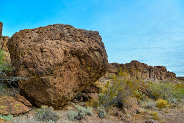 Round rock rock in the desert in a mountain valley in Arizona