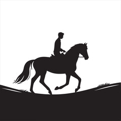 Obraz na płótnie Canvas Celestial Canter: Silhouetted Rider and Horse in the Night's Enigmatic Dance - Man riding horse stock vector - Black vector horse riding Silhouette 