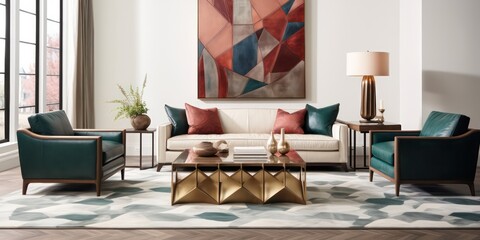 Fototapeta na wymiar Modern geometric rug featuring an intricate wall edging pattern.