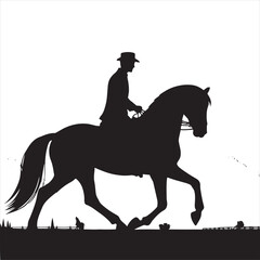 Moonlit Equine Journey: Silhouette of Horse and Rider in Night's Serenade - Black vector horse riding Silhouette - Man riding horse stock vector
