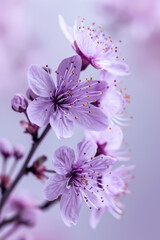 Purple cherry blossom Sakura as vertical Greeting card template composition