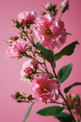 Fototapeta na wymiar Pink rose flower as vertical Greeting card template composition