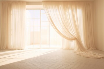 Fototapeta premium modern empty bright room with curtains interior design