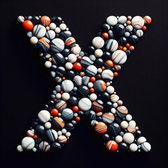 X shape made of marble pebbles. AI generated illustration