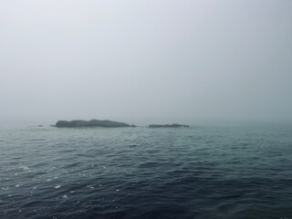 Foggy sea horizon, mist at the sea, mysterious seascape 