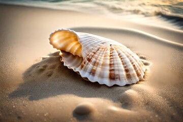 Fototapeta na wymiar The gentle curve of a seashell on a sandy beach.