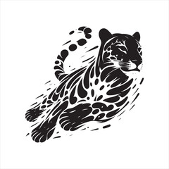 Running Leopard Silhouette: Energetic Feline in Dynamic Motion - Jungle's Sprinter - Black vector stock

