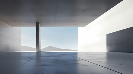 3d render of abstract futuristic architecture with empty concrete floor