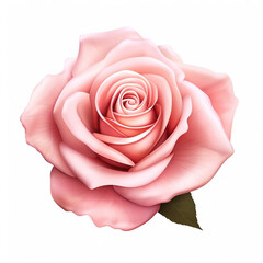 Single aesthetic pink rose isolated on white background. Pastel vintage valentine and wedding background. Generative Ai illustration.