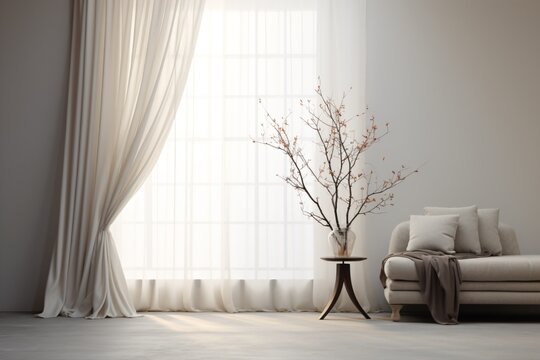 Living room with curtains