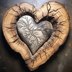 Heart engraving on aged European beech trunk.