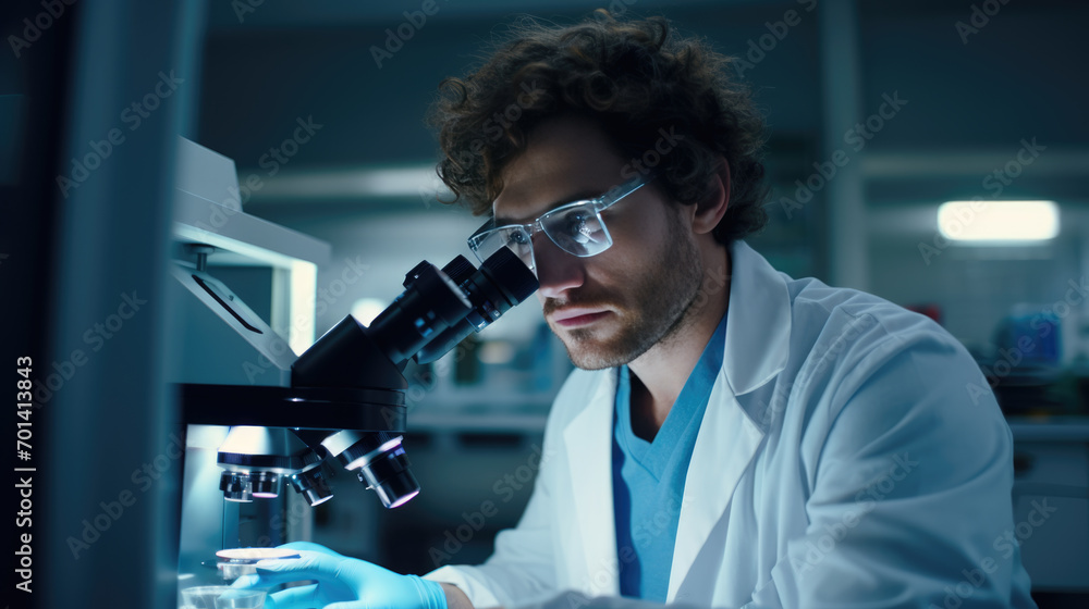Aufkleber scientist using a microscope in a laboratory setting