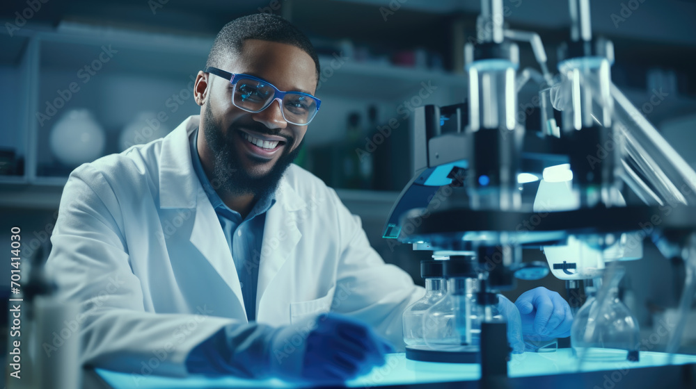 Aufkleber scientist using a microscope in a laboratory setting