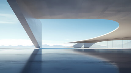 3d render of abstract futuristic architecture with empty concrete floor